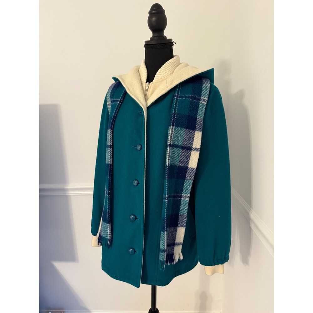 Vintage Y2K Mackintosh wool coat Teal Hooded‎ Cottagecore/ Preppy women  Size 8
